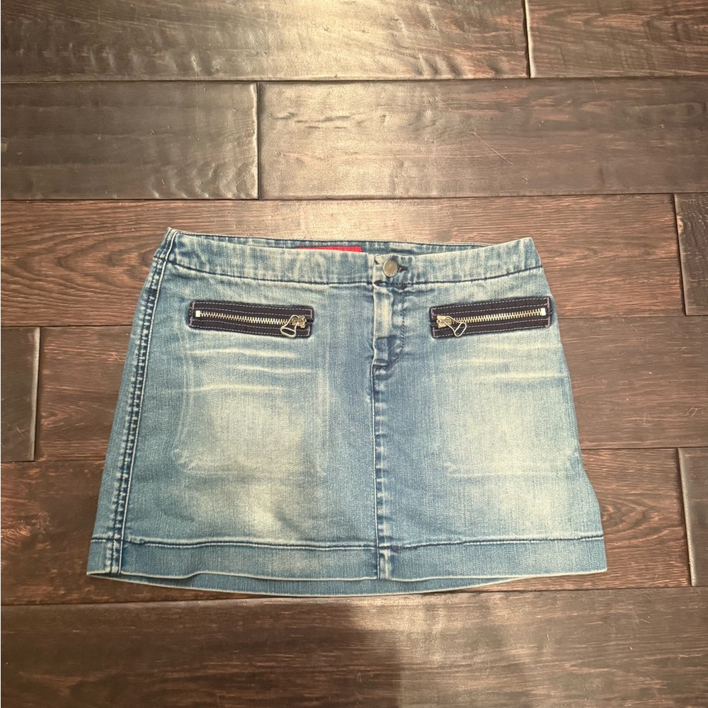 Miss Sixty Blue Denim Mini Skirt with Zipper Details